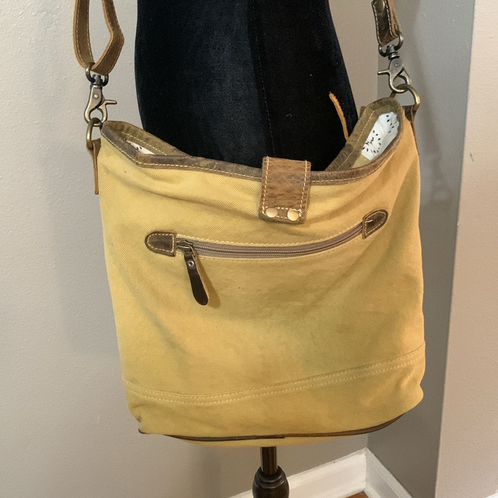 Myra bag cotton and leather conceal carry crossbody purse adjustable strap - Picture 5 of 9